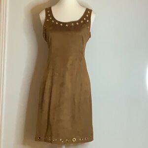 GUESS Size Small Tan Faux Suede Dress with gold metal eyelets.
